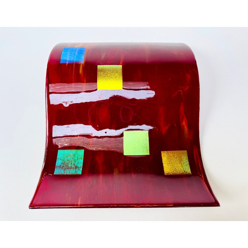 Postmodern Fused Glass Wall Sculpture, Red Dichroic Art Glass